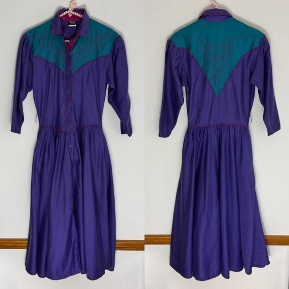 Vintage purple western colorblock long sleeved dress size 9/10